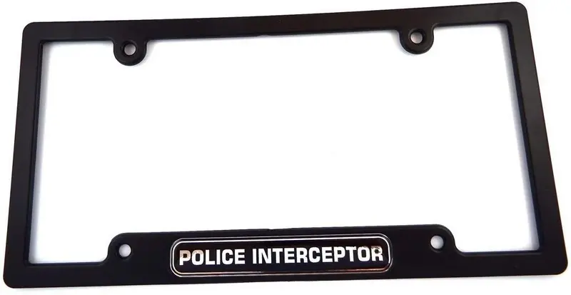 Law Enforcement License Plate Border – Black Frame with Domed ‘Interceptor’ Badge Decal