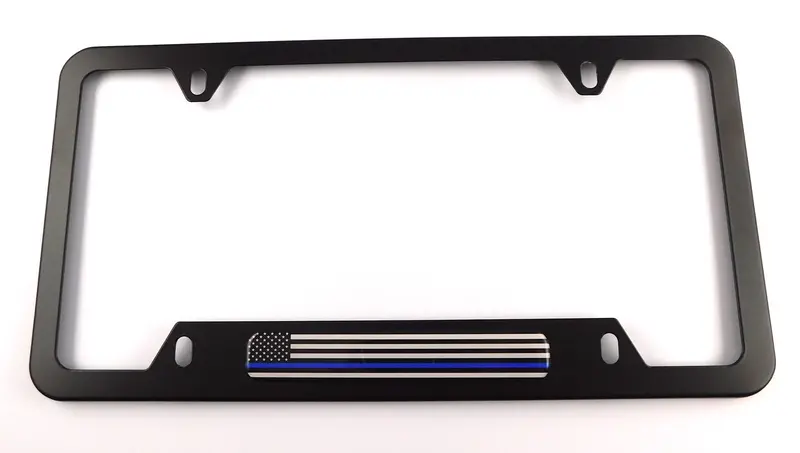 Law Enforcement Police Badge Black Aluminum License Plate Frame – 4-Screw Design with Cutout