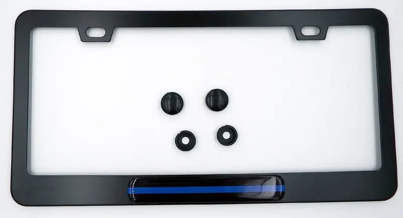 Law Enforcement Thin Blue Line License Plate Holder – Matte Black Aluminum