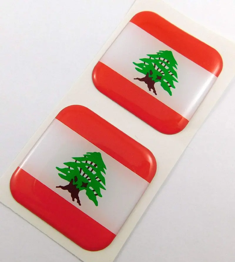 Lebanon National Flag Domed Decal – 1.5″ Square Gel Sticker for Vehicles