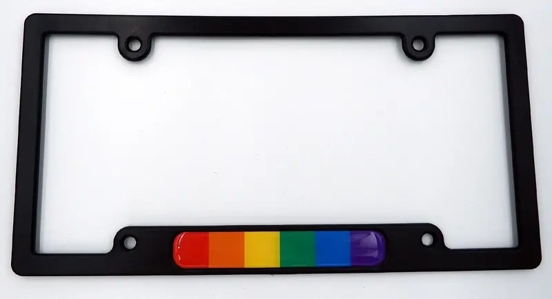 LGBTQ+ Pride Car Frame – Matte Black License Plate Border with Vibrant Dome Decal