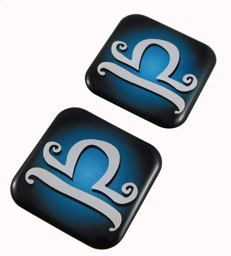Libra Zodiac Decal Sticker – 1.5″ Square Domed Gel Emblem for Automobiles & Motorcycles