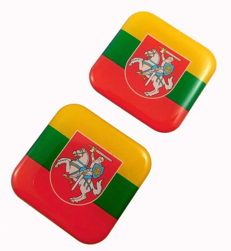 Lithuania National Flag Domed Decal – 1.5″ Square Gel Sticker for Auto & Bike Use
