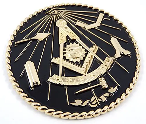 Master Mason Working Tools Chrome Car Decal – Gold/Black 3″ Metal Emblem (MAS24)