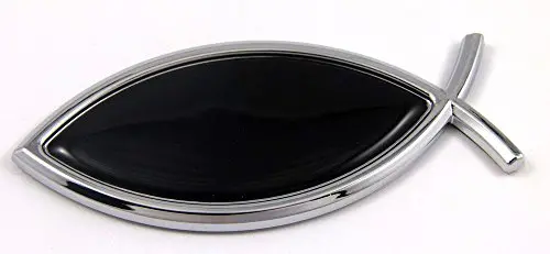 Matte Black Jesus Fish Chrome Emblem Sticker for Vehicles and Motorcycles