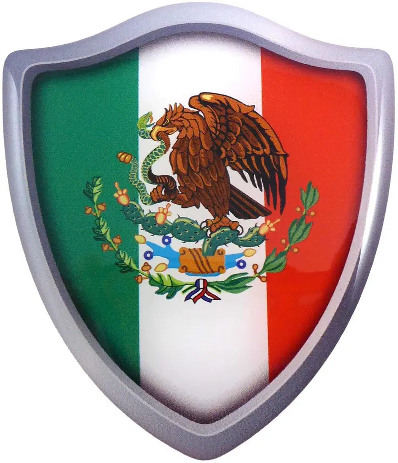 Mexican Crest Shield Decal – Enhanced 3D Domed Resin Vehicle Emblem (2.6″ x 3″)