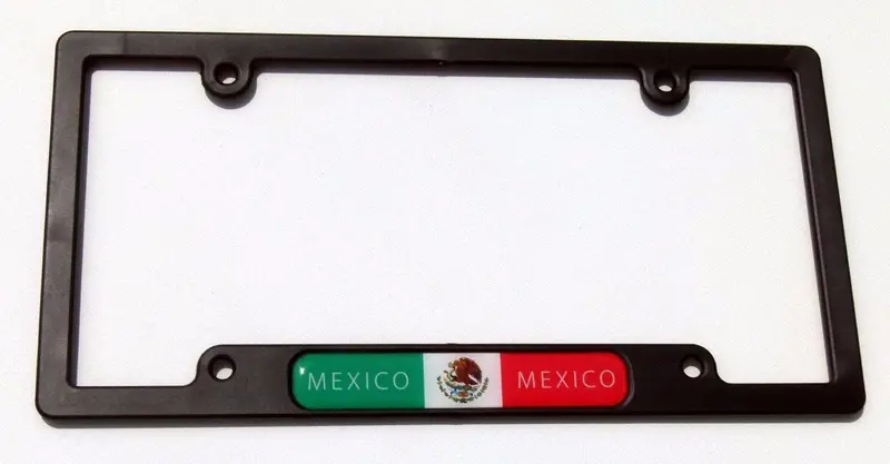 Mexican Flag License Plate Frame – Bold Black Mount with Domed Tricolor Decal
