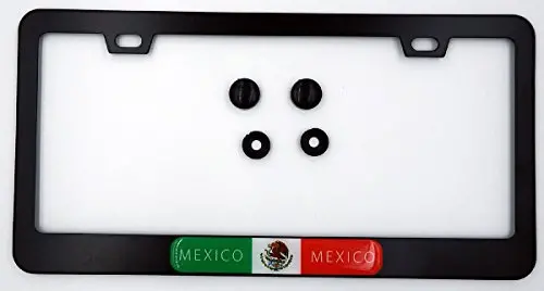 Mexican Flag License Plate Frame – Matte Black Aluminum Car Mount
