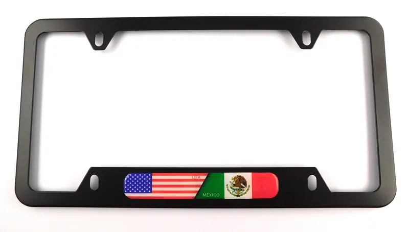 Mexico Flag Black Aluminum License Plate Frame – 4-Hole Mount with Bottom Cutout Design