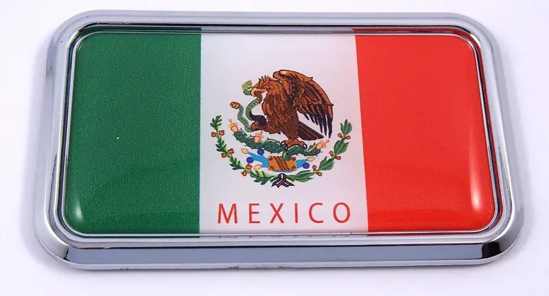 Mexico Flag Chrome 3D Car Decal Sticker – 3″ x 1.75″ Rectangular Emblem