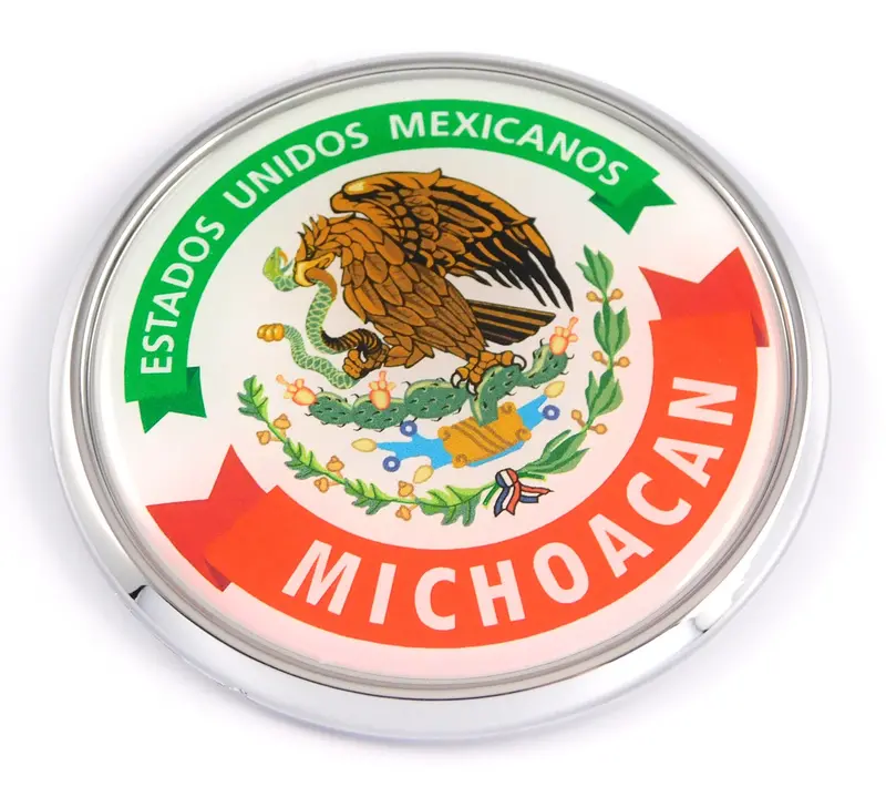 Michoacán State Chrome Car Emblem – 3D Round Decal, 2.75 Inches