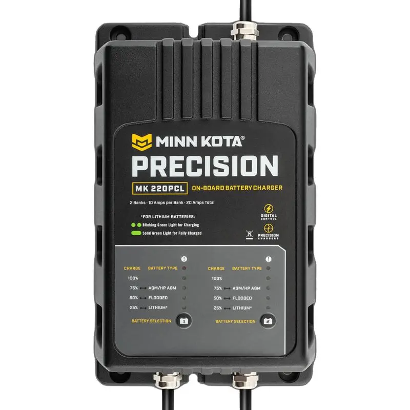 Minn Kota MK-220 Onboard Precision Charger: 2-Bank, 10A per Bank, Lithium-Ion Ready