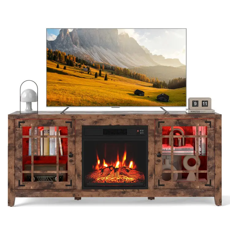 Modern Fireplace TV Stand – 58″ LED Media Console with Electric Fireplace, Adjustable Shelves & Ambient Lighting