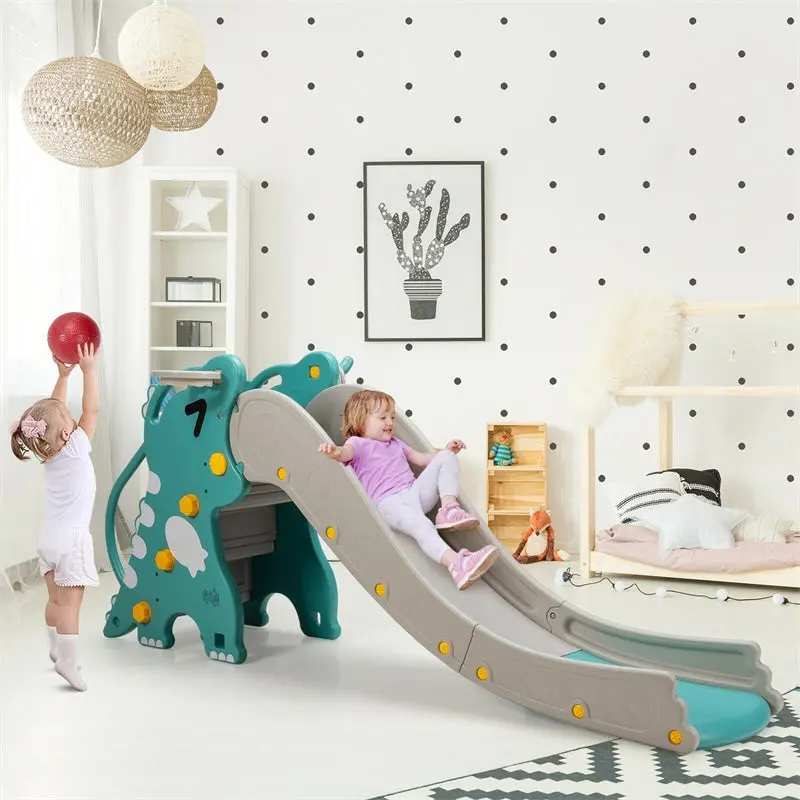 Modular 4-in-1 Toddler Playset – Climber, Slide, Basketball Hoop & Slope for Indoor/Outdoor Use