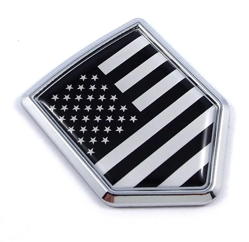 Monochrome American Flag Chrome Car Badge – Minimalist Black Auto Emblem