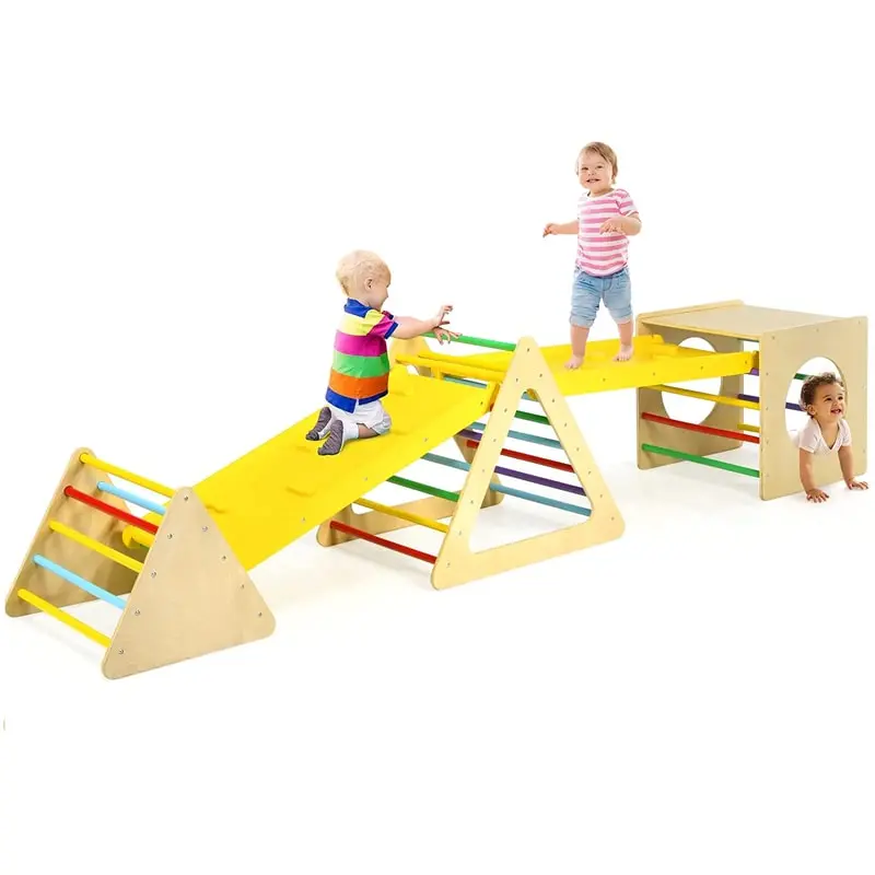Montessori Triangle Climber for Toddlers: 5-in-1 Wooden Play Gym with Ramps & Ladder
