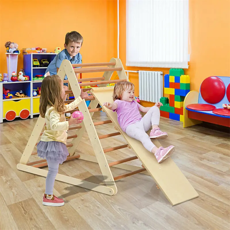 Montessori Wooden Pikler Triangle – 3-in-1 Foldable Climber, Ramp & Ladder for Toddlers