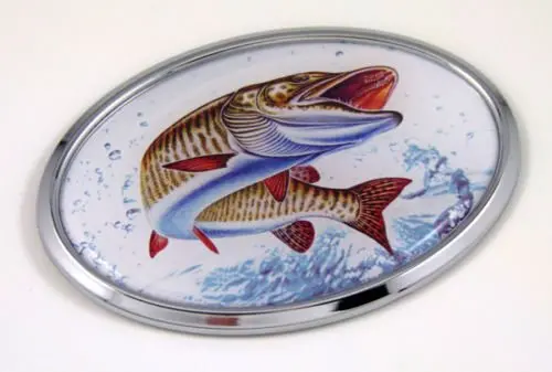 Muskie Fishing Chrome Emblem Decal for Boats, Trucks, and Angler Gear