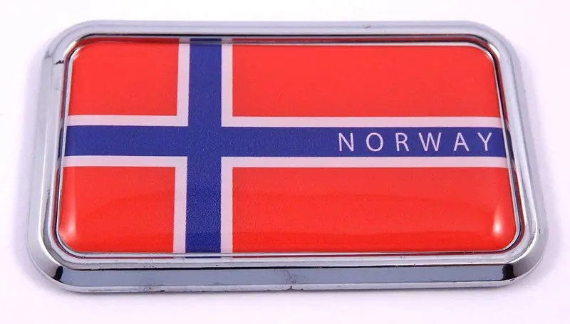 Norway Flag Chrome 3D Car Decal Sticker – 3″ x 1.75″ Rectangular Emblem