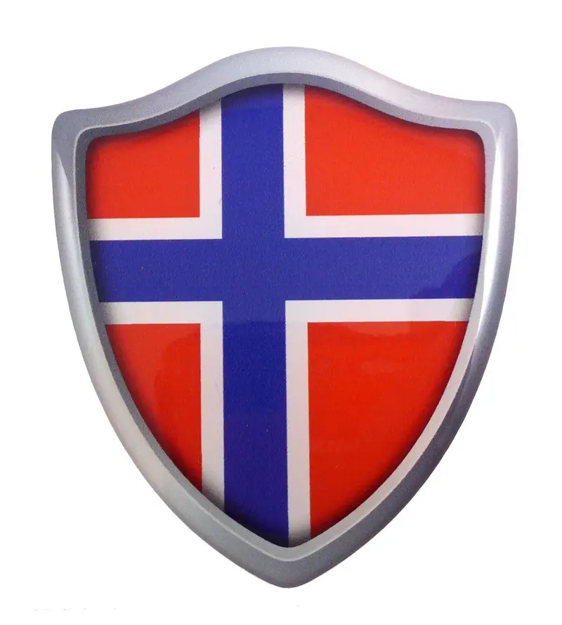 Norwegian Flag Shield Decal – Premium Domed Resin Car Sticker (2.6″ x 3″)