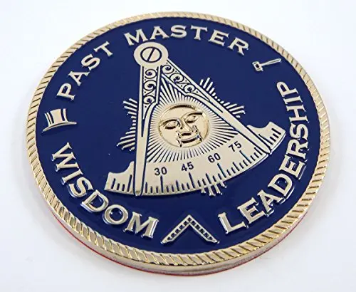 Past Master Leadership Chrome Car Decal – Blue 2″ Metal Masonic Emblem (MAS32)