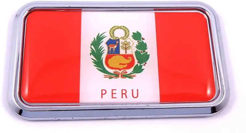 Peru Flag Chrome 3D Car Decal Sticker – 3″ x 1.75″ Rectangular Emblem