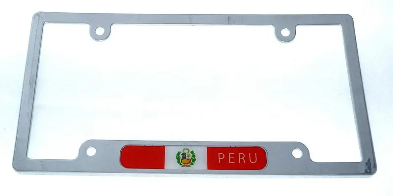 Peru Flag License Plate Frame – Chrome Plastic Peruvian Car Tag Holder (Model CP08)