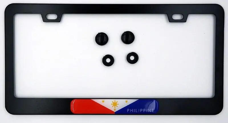 Philippine Flag License Plate Frame – Black Aluminum Auto Mount