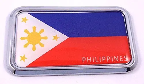 Philippines Flag Chrome Car Decal Sticker – 3″ x 1.75″ Rectangular Emblem