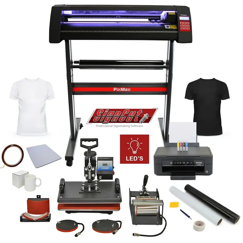 PixMax Da Vinci All-in-One Bundle: 5-in-1 Heat Press, LED Vinyl Cutter, CISS Printer & Accessories