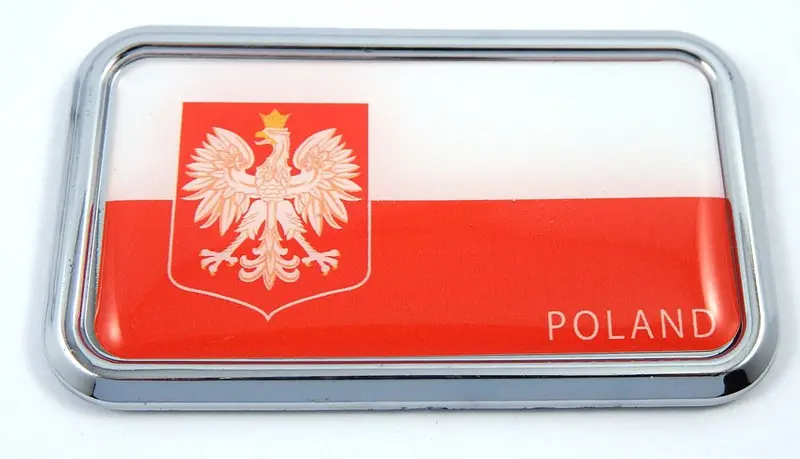 Poland Flag Chrome 3D Car Decal Sticker – 3″ x 1.75″ Rectangular Emblem