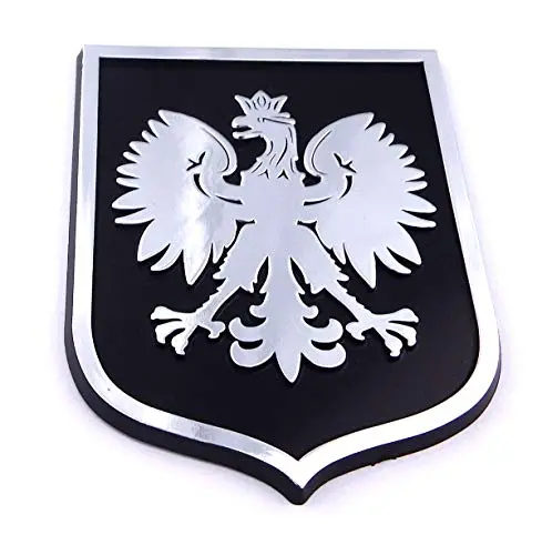 Poland National Emblem Car Decal – Black & Chrome Eagle Crest, 3 Inches