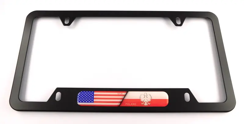 Poland National Flag Black Aluminum License Plate Frame – 4-Hole Mount & Bottom Cutout