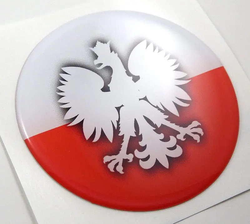 Poland National Flag Round Domed Chrome Vehicle Emblem (2.44″)