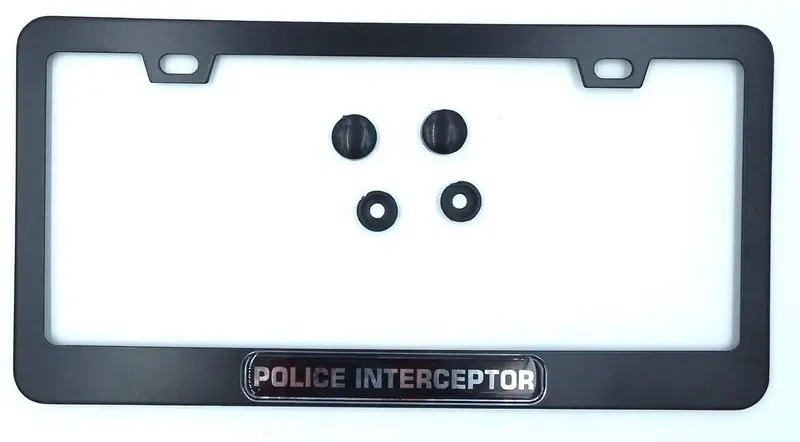 Police Interceptor License Plate Frame – Black Aluminum Tactical Auto Mount