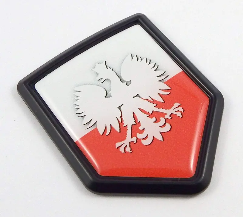 Polish Flag 3D Car Decal – Black Shield Polska Crest for Vehicles