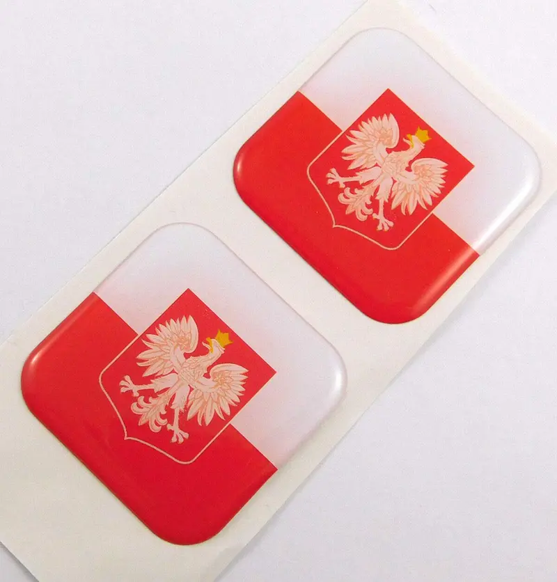 Polish Flag (Polska) Square Domed Gel Sticker – 1.5-Inch Durable Decal for Cars and Motorcycles