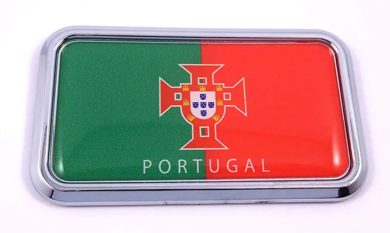 Portugal Flag Chrome 3D Car Decal Sticker – 3″ x 1.75″ Rectangular Emblem