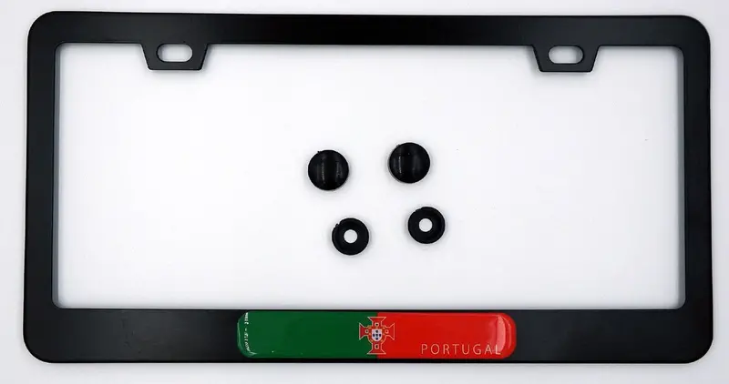 Portugal Flag License Plate Frame – Durable Black Aluminum Auto Accessory