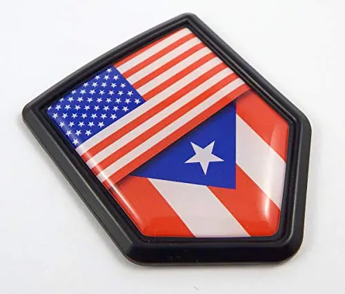 Puerto Rican Flag Black Shield Emblem – USA-Themed 3D Car and Bike Decal