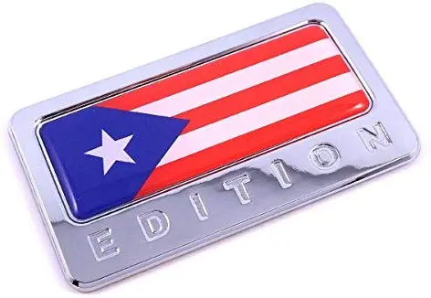 Puerto Rican Flag Domed Chrome Emblem Sticker for Cars and Bikes