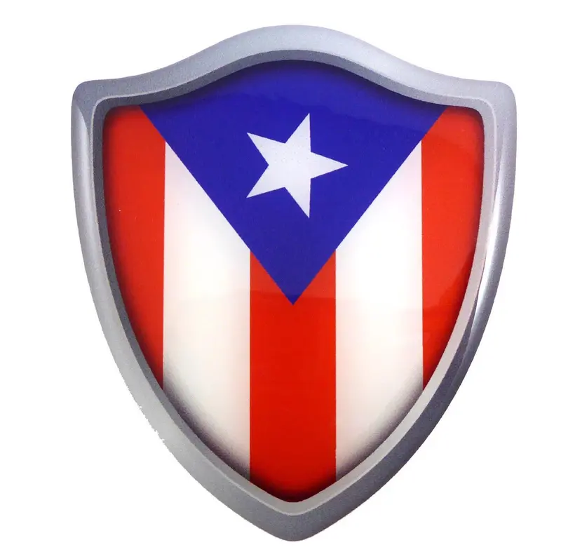 Puerto Rican Flag Shield Decal – Textured Domed Resin Auto Emblem (2.6″ x 3″)