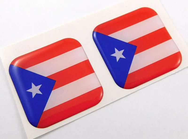 Puerto Rican Flag Square Domed Gel Decal – 1.5-Inch UV-Resistant Sticker for Vehicles and Bikes