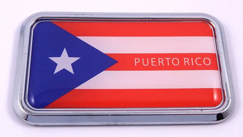 Puerto Rico Flag Chrome 3D Car Decal Sticker – 3″ x 1.75″ Rectangular Emblem