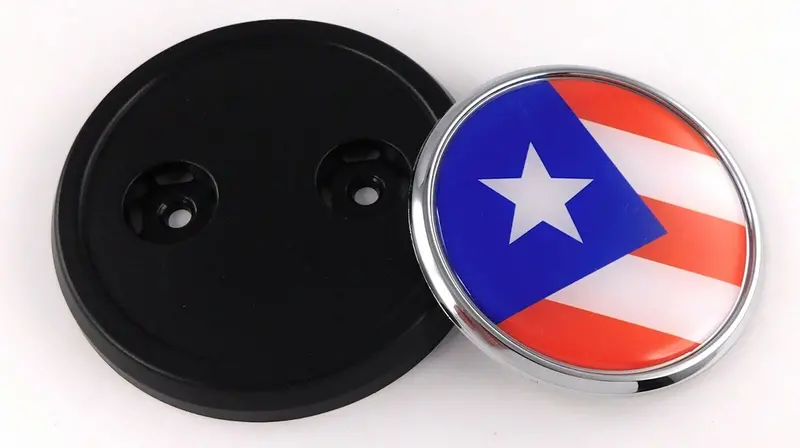 Puerto Rico Flag Round Chrome Grill Badge – 3.5-Inch Automotive Emblem