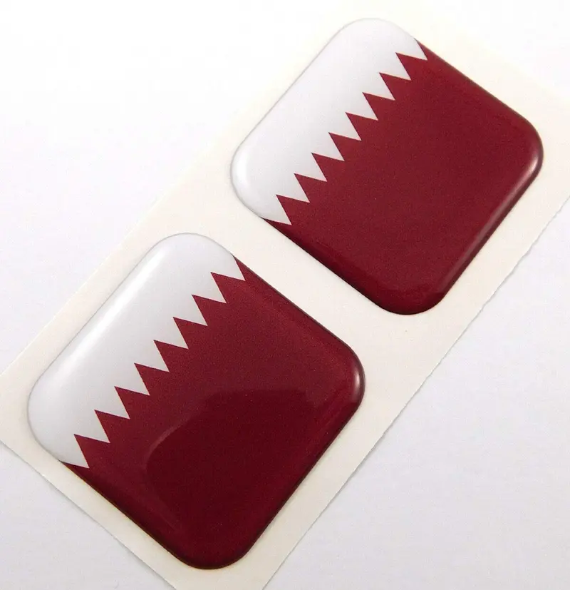 Qatari Flag Square Domed Gel Decal – 1.5-Inch Waterproof Sticker for Cars and Bikes