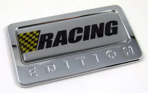 Racing-Themed Domed Chrome Emblem Sticker for Autos and Motorcycles