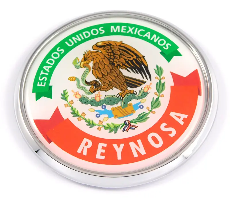 Reynosa City Chrome Car Emblem – 3D Round Decal, 2.75 Inches
