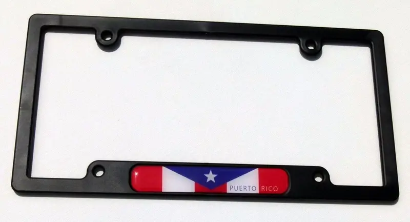 Rican Pride License Plate Border – Matte Black Frame with 3D Flag Insert