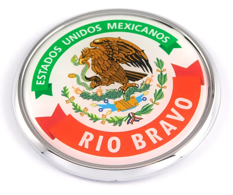 Río Bravo City Chrome Car Emblem – 3D Round Decal, 2.75 Inches